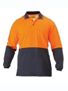 Bisley 2 Tone Hi Vis Polo Shirt Long Sleeve - Orange