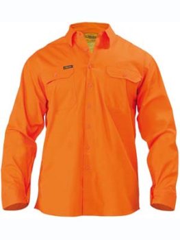 Bisley Cool Lightweight Gusset Cuff 2 Tone Hi Vis Drill Shirt Long Sleeve