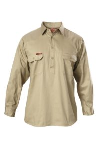 Hard Yakka Cotton Drill Closed Front Work Shirt Long Sleeve - Khaki