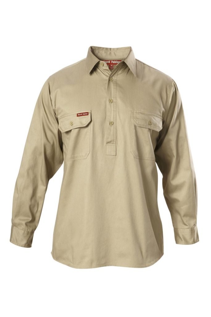 Hard Yakka Cotton Drill Closed Front Work Shirt Long Sleeve Seears