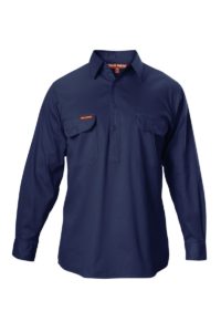 Hard Yakka Cotton Drill Closed Front Work Shirt Long Sleeve - Navy