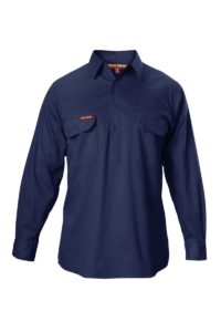 Hard Yakka Cotton Drill Closed Front Work Shirt Long Sleeve - Navy
