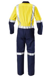 Hard Yakka Hi-Vis Two-Tone Cotton Drill Coverall with Reflective Tape - Yellow/Navy