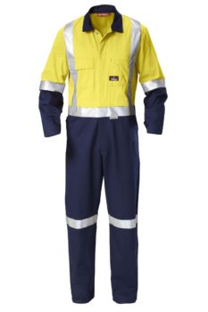 Hard Yakka Hi-Vis Two-Tone Cotton Drill Coverall with Reflective Tape - Yellow/Navy