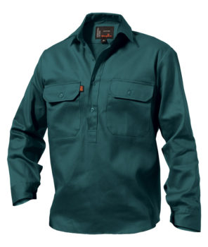 King Gee LS Closed Front Drill Shirt - Bottle Green