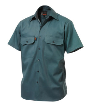 King Gee SS Open Front Drill Shirt - Bottle Green